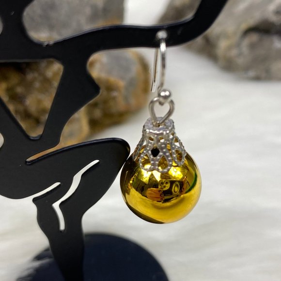 Gold Tone Ornament Dangle Earrings - Picture 4 of 4